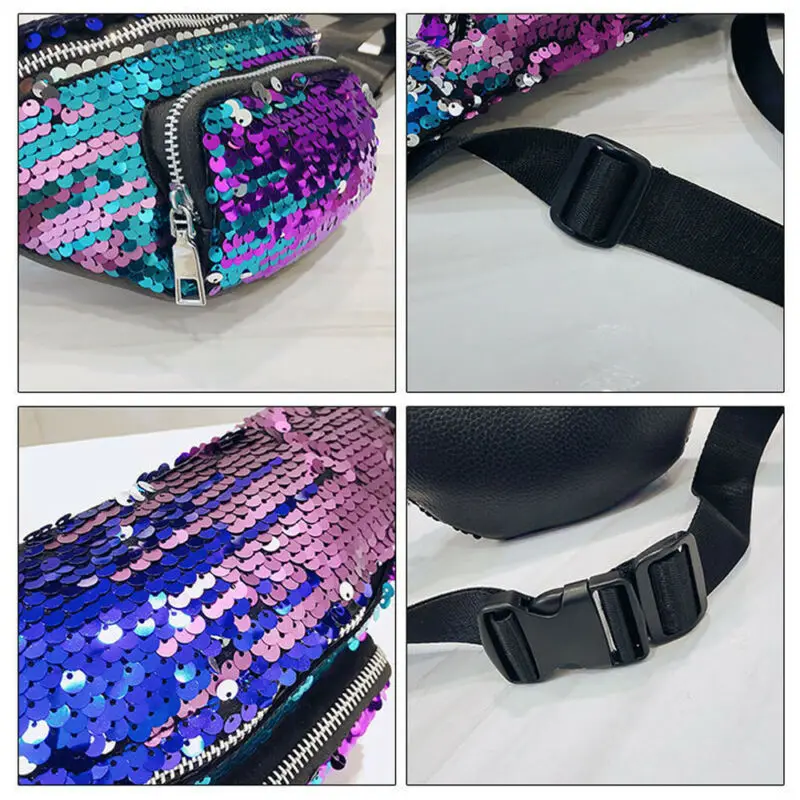 Women Colorful Sequin Fanny Pack Waist Chest Pouch Shoulder Messenger Belt Bag