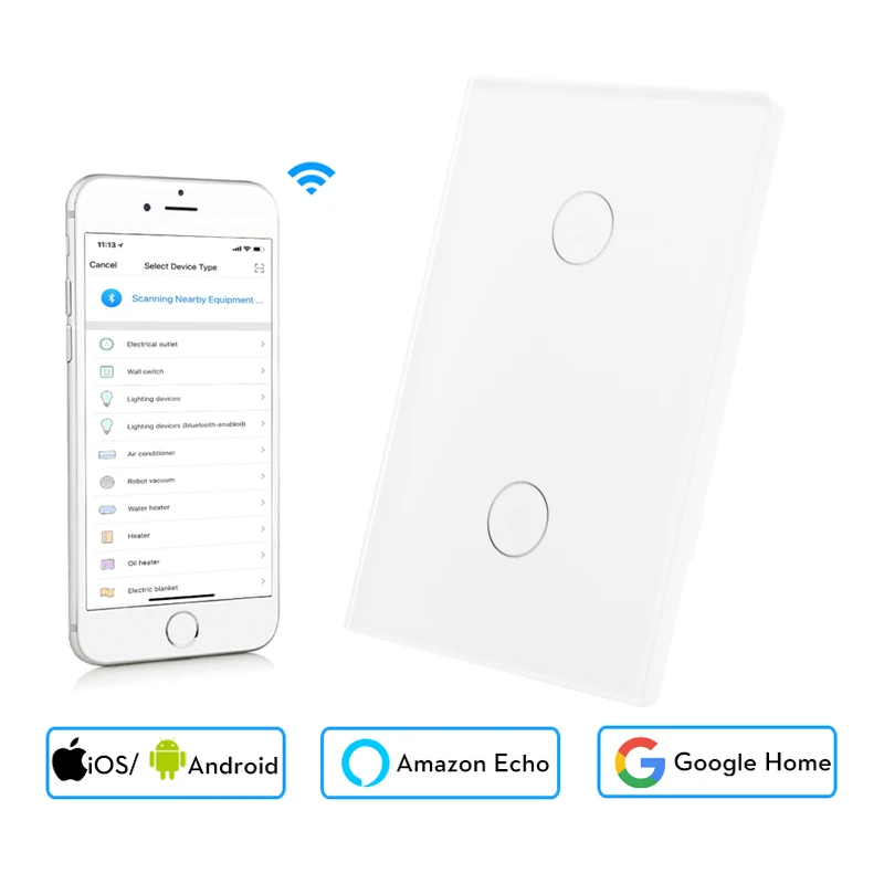 Wifi умный настенный сенсорный выключатель Smart Life/приложение Tuya пульт дистанционного управления без концентратора требуется работа с Amazon Alexa Google Home US EU UK - Цвет: US Type 2 Gang White