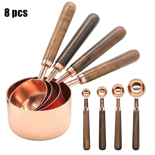  Gold Kitchen Utensils Set with Wooden Handle, 8 PCS