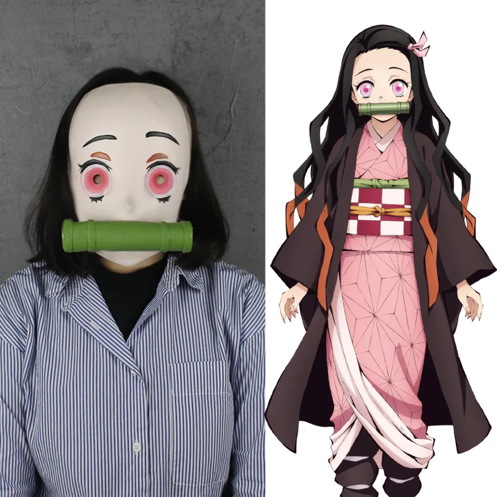 Demon Slayer: Kimetsu No Yaiba Косплей Маска Kamado Nezuko латексная маска для Хэллоуина для Взрослых Смешные маски-шлемы
