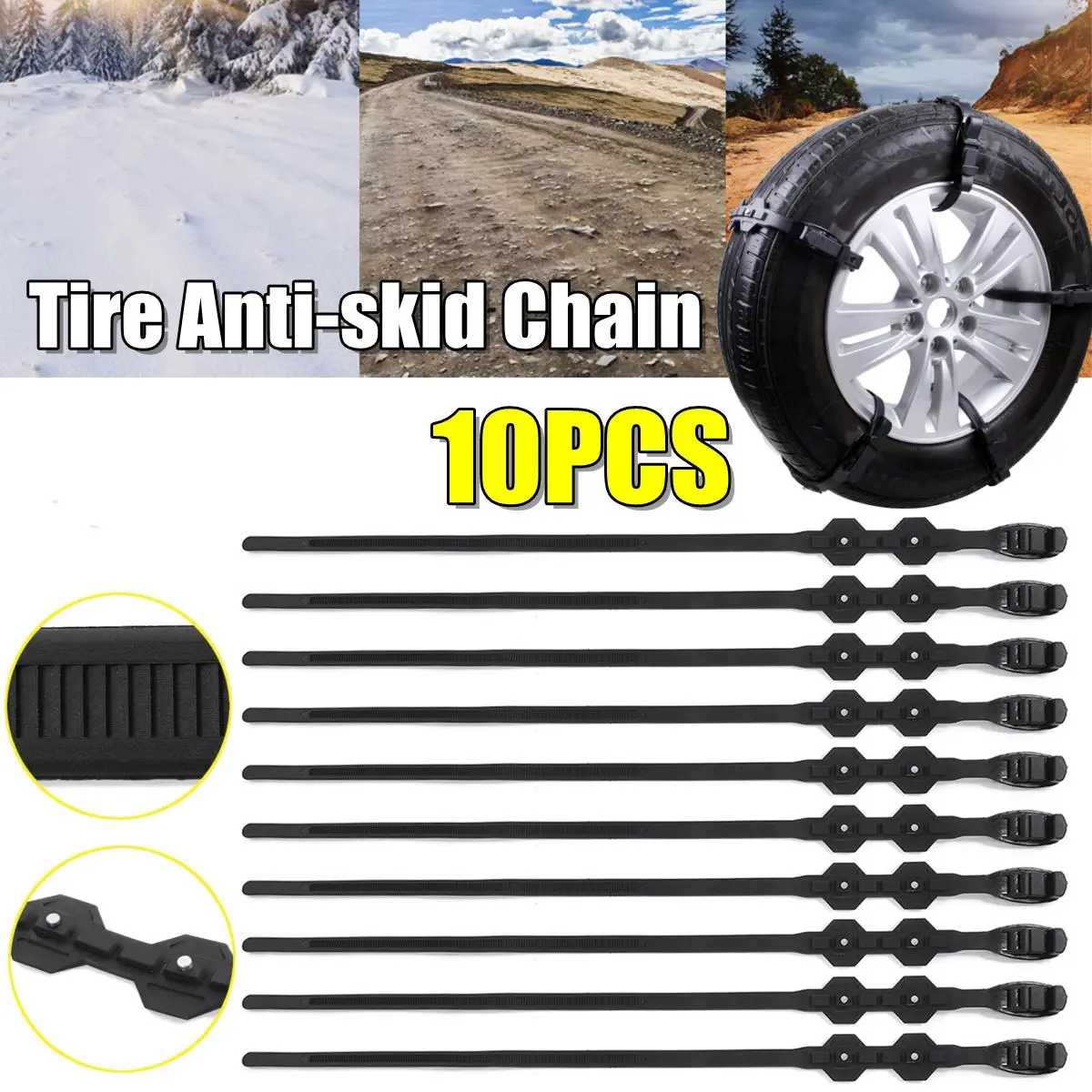 10 pcs 5/10 шт/набор ТПУ автомобильные цепи для шин, пояс для безопасного вождения, для снега, льда, песка, грязи, внедорожника, для автомобиля, внедорожника, грузовика, колеса - Название цвета: 10 pcs