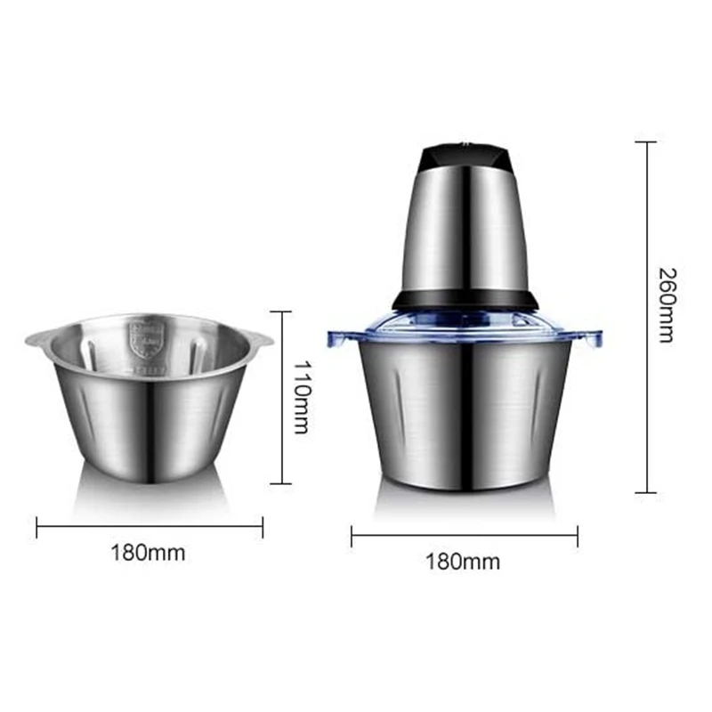 JIQI household meat grinder 2L capacity stainless steel bowl grinder electric chopper food processor 2 Gears adjustable EU