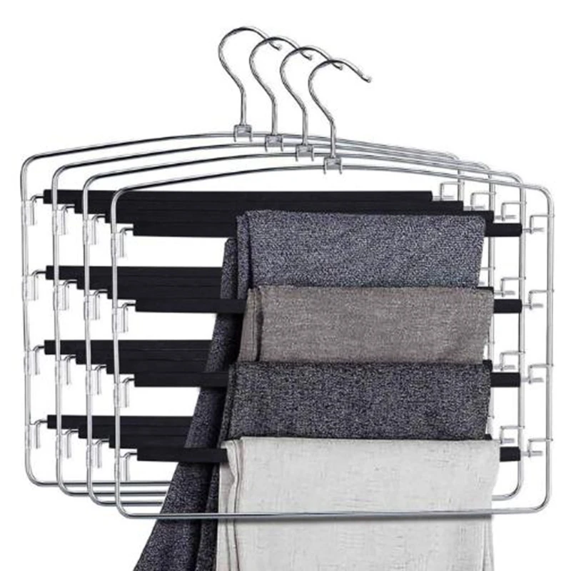 

Pants Hanger 5-Layer Stainless Steel Non-Slip Foam Pad Arm Swing Space-Saving Clothes Slack Hanger Wardrobe Storage Bag Pants De