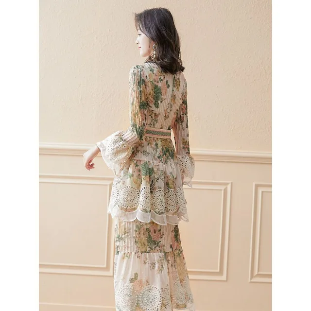 French Floral Dress Spring Dress 2021 New Chiffon High-End Socialite Gentle Slim Adult Lady ol Dresses With Belt 4