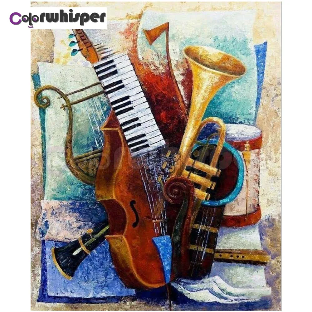 Алмазная живопись полноразмерная/круглая картина с музыкальным инструментом 5D