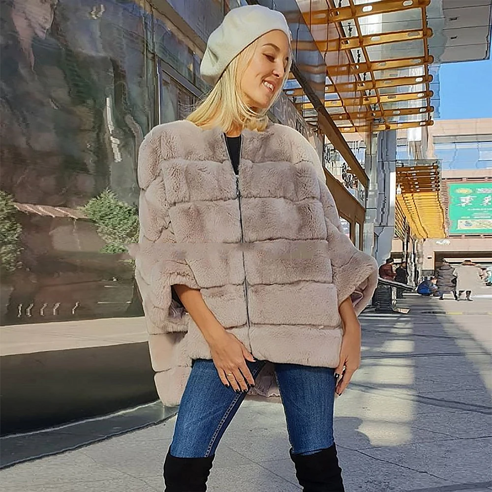 AS PIC TOPFUR зимнее пальто женское пальто из натурального меха на молнии кожаная куртка женская шуба из кролика рекс мех кролика пуловер куртка - Цвет: AS PIC