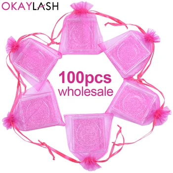 

OKAYLASH Candy Color Cute Acrylic Square Clear Eyelash Sotrage Packaging Case with Organza Silk Bag for 25mm Long Fake Lashes