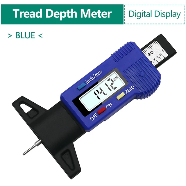 INGBONT Tyre Tire Tread Gauge Precise Car Tire Depth Thickness Meter Detection Bike Motor Truck Check Tester Measuring Tool Blue-Digital
