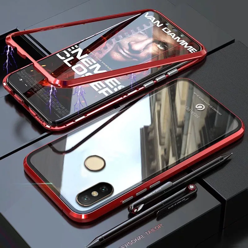 Чехол YonLinTan Coque для Xiaomi Redmi Note 6 Pro 6pro Note6, Металлическая магнитная рамка, чехол для телефона из закаленного стекла - Color: red