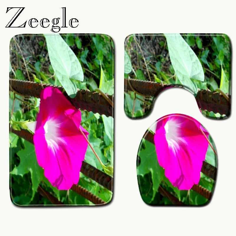 Zeegle 3 шт./компл. Ванная комната комплект ковры воды абсорбирующий нескользящий Ковер Крышка цветочным узором тонкие сиденья для унитаза крышка коврик для ванной