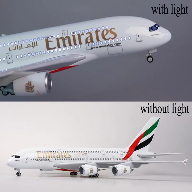 1: 160 масштаб Airbus A380 EMIRATES модель аэроплана самолет модель с колесо с подсветкой литая под давлением пластиковая Смола самолет подарок игрушка для ребенка