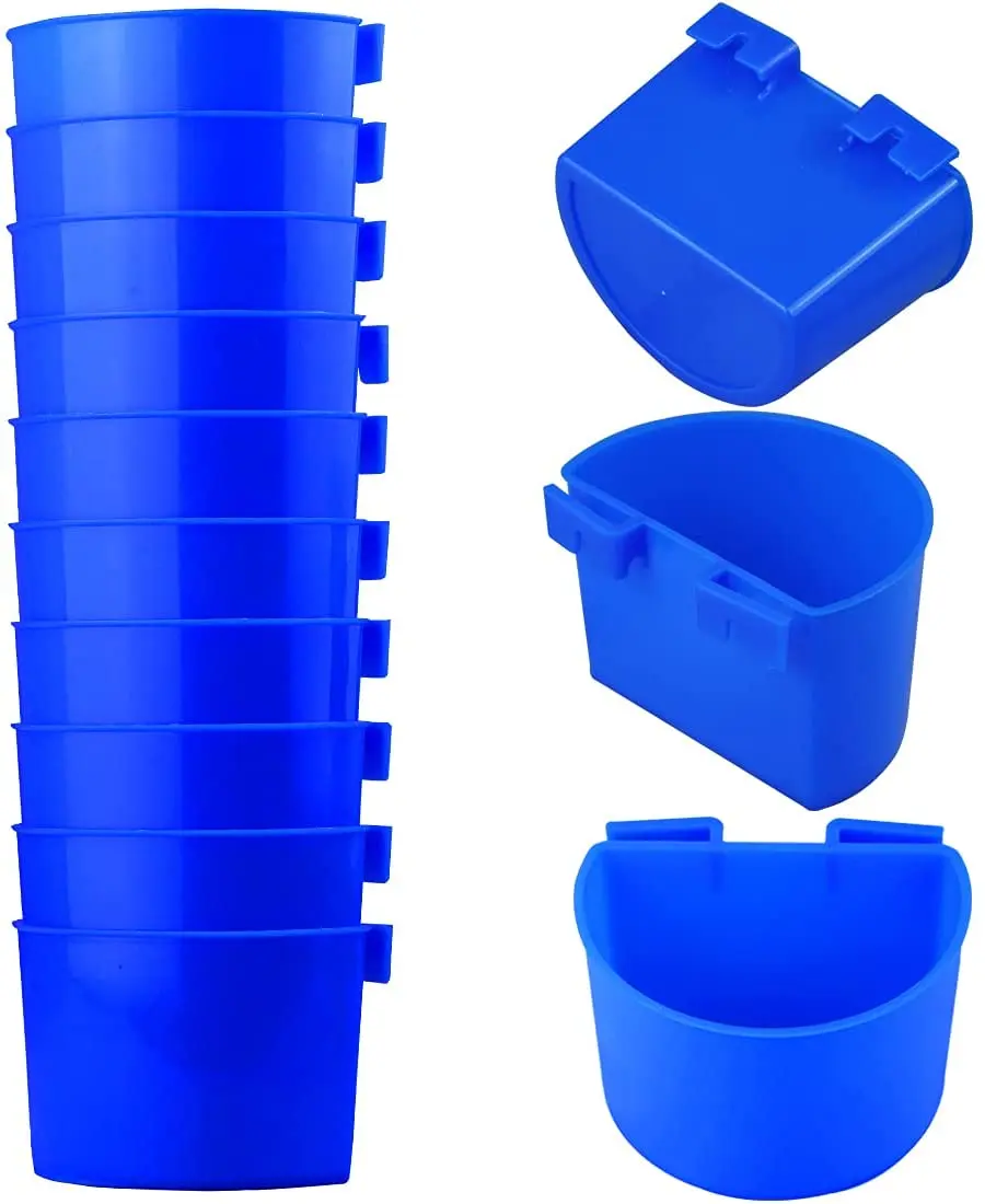 10 PCS Bird Cage Cups Hanging Water Cup Bird Treats Cups Cage for Chickens with Hooks Plastic Feeding Watering Supplies Feeder