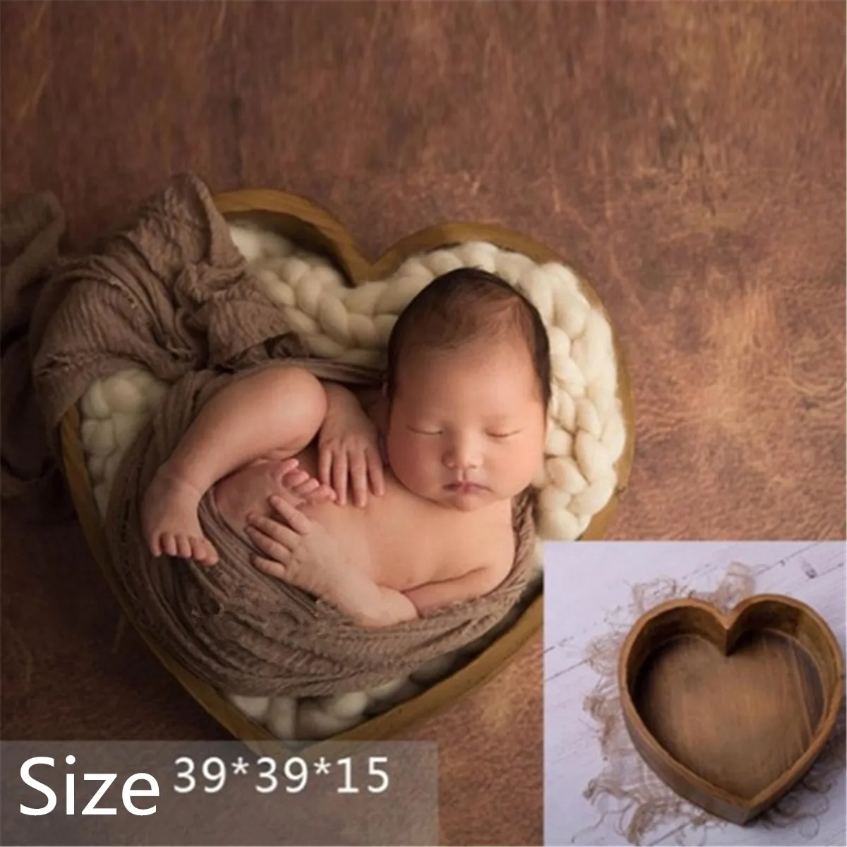 

Baby Props For Photography Wooden Heart-Shaped Box Newborn Photography Accessories Posing Sofa Studio Shooting Props 39x39x15cm
