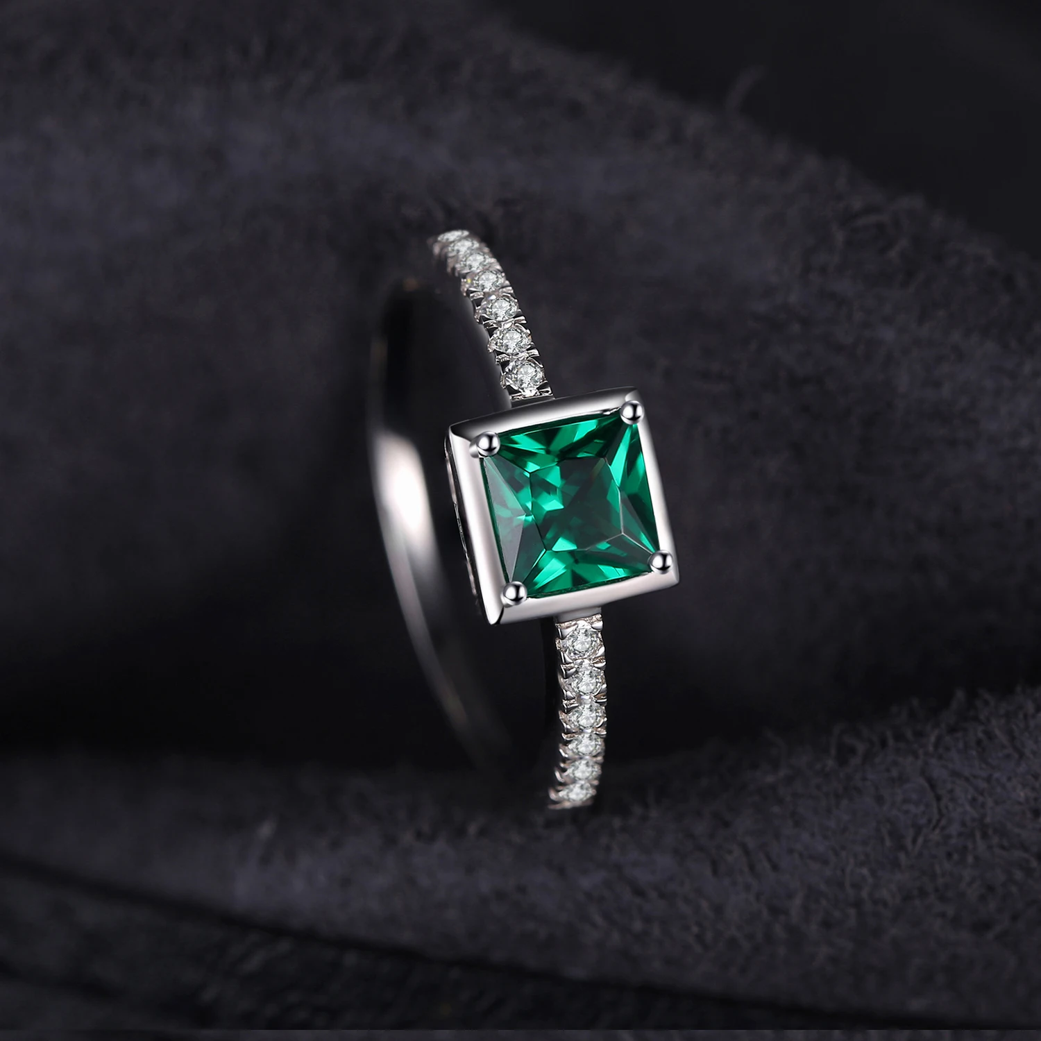 Jewelrypalace квадратный 0.5ct создан Зеленый Изумрудный пасьянс кольцо стерлингового серебра 925 Серебряные кольца для Для женщин Красивые ювелирные изделия