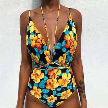 

Bikini 2020 Sexy Women Swimwear one piece Bikini Push Up Swimsuit printed high waist Bathing Suit Thong Biquini Backless Bikini