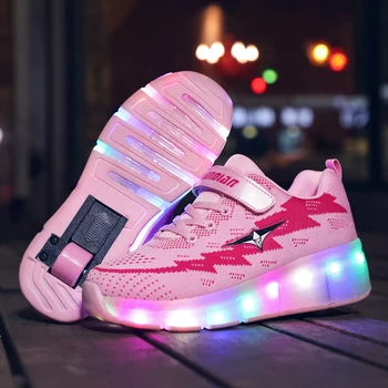 

New Pink Orange USB Charging Fashion Girls Boys LED Light Roller Skate Shoes For Children Kids Sneakers With Wheels One wheels