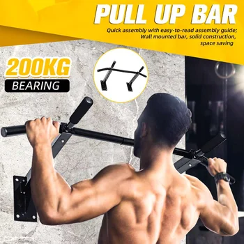 

Black Heavy Duty Chin Pull Up Wall Mounted Bar Exercise Workout Fitness Gym Home