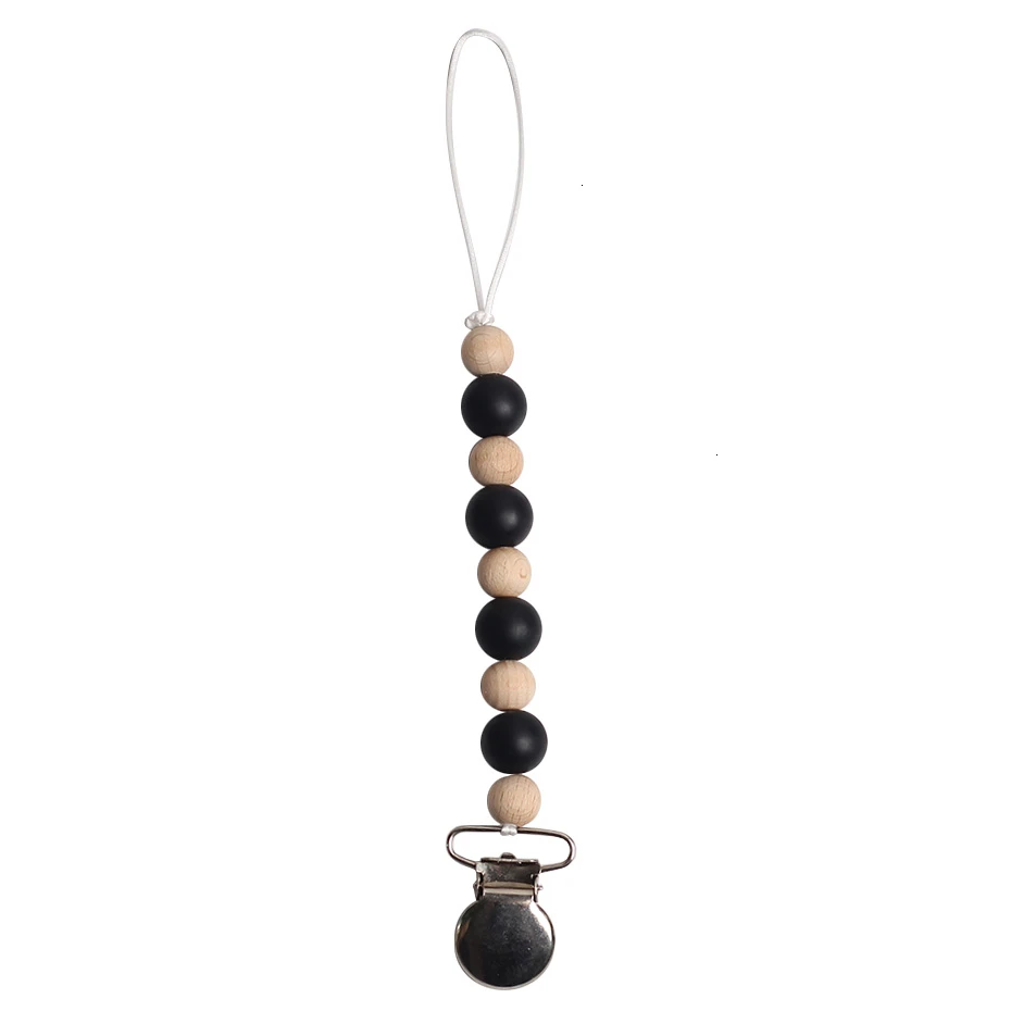 black Силиконовые зажимы для соски из силикагеля, безопасные силиконовые бусины, силиконовая гелевая цепочка для сосков, атташе, детский подарок, Жевательная клипса для пустышки - Цвет: black