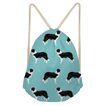 

WHEREISART Kawaii Border Collie Printing Drawstring Bags String Sack Beach Women Men Travel Storage Package Functional backpack