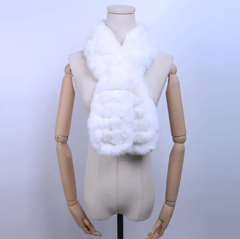 white YCFUR, модные женские шарфы, зимний толстый настоящий шарф из меха кролика рекс для дам, качественный меховой шейный платок для женщин - Цвет: white