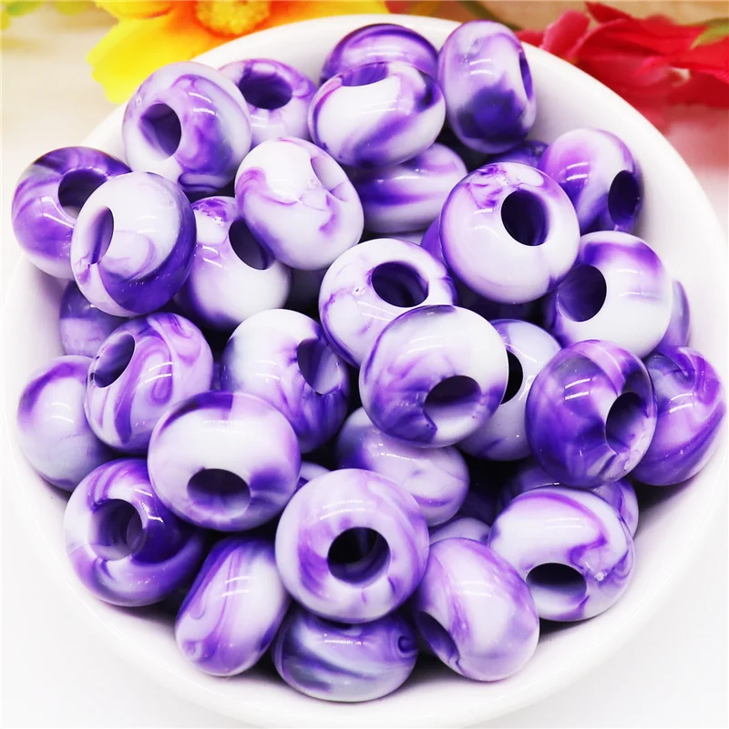 10Pcs/Lot Pink Color Assorted Muranos Charms Polished Pony Stone 5mm Large Hole Spacer Beads Slide Charms for Bracelet Jewelry