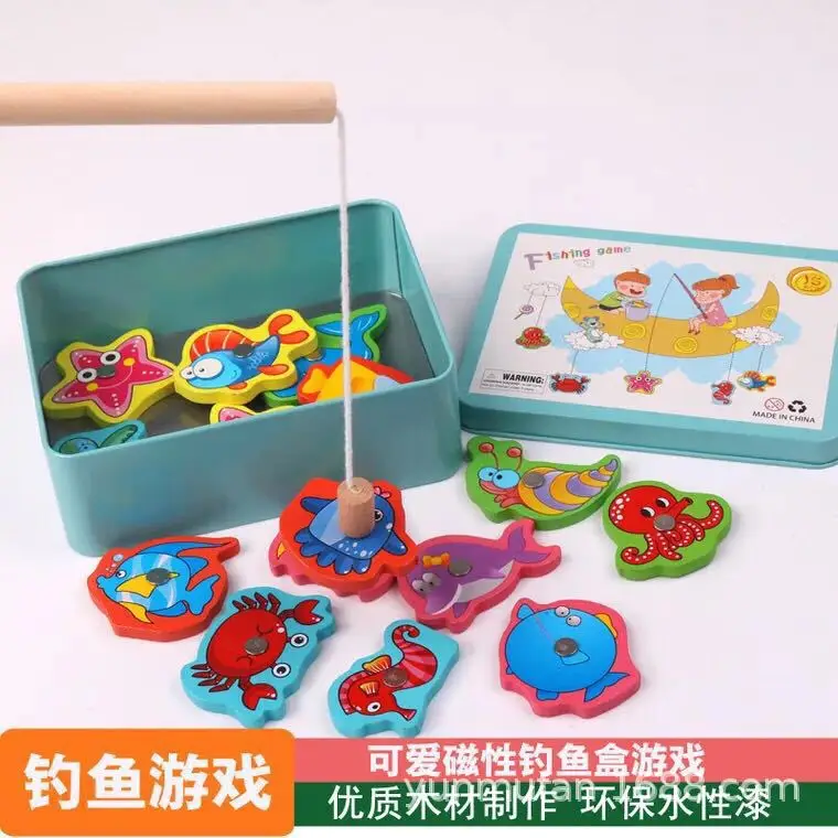 

Parent And Child Interactive Toy 15 Iron Box Magnetic Fishing Wood Building Blocks ENLIGHTEN Cognitive Educational Kindergarten