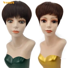 Pelucas de cabello humano con corte Bob Pixie para mujeres asiáticas, pelo corto y liso con flequillo, encaje completo sin pegamento, 100% densidad, 130%