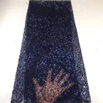 

Madison Latest NavyBlue Net Lace Fabric Sequence Lace Fabric High Quality African Mesh Lace Fabric with Sequins Nigerian Lace