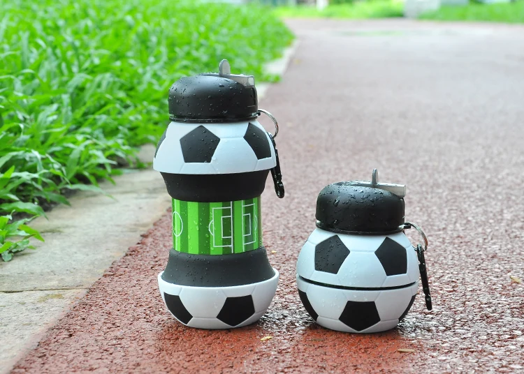 2019 Wholesale Novelty Football Sports Foldable Collapsible Travel Silicone Water Bottle