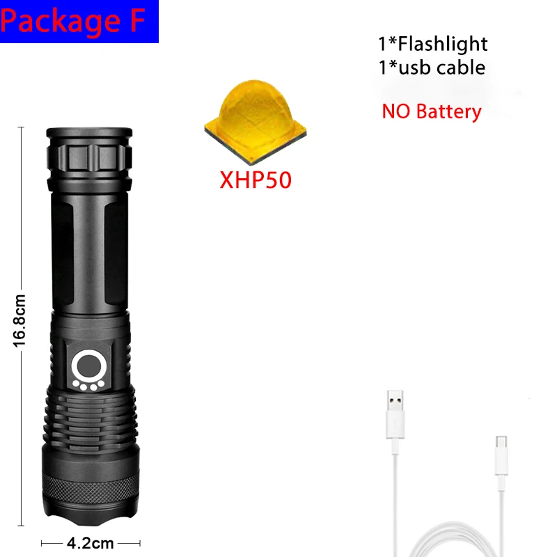 Более мощный светодиодный фонарь XHP90, тактический фонарь XHP50, умный чип с управлением, нижний конус, аккумулятор 26650 для кемпинга - Испускаемый цвет: F-P50