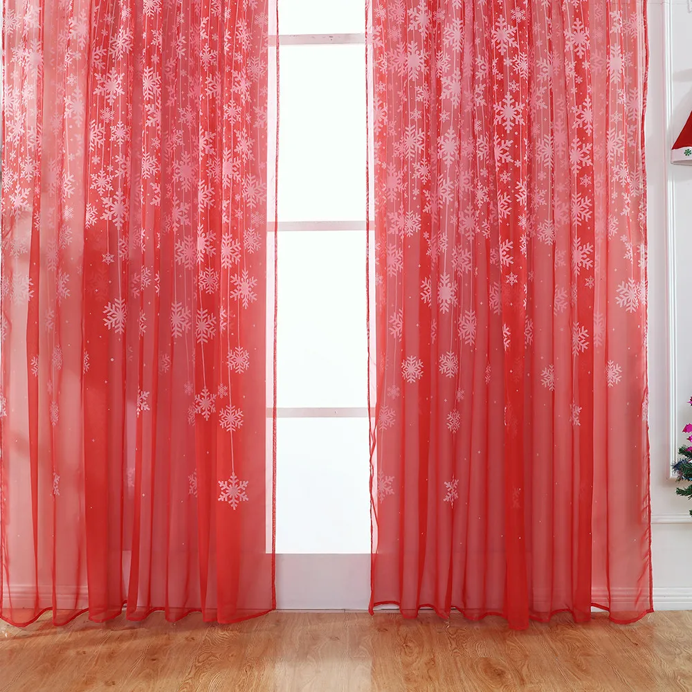 1PCS Christmas Snowflake Curtain Tulle Window Treatment Voile Drape Valance Colorful Curtain Decoration For Living Room New Year
