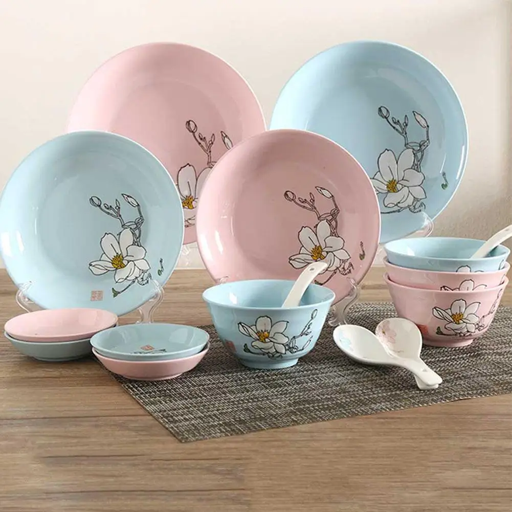 

Adeeing 16pcs Ceramic Kitchen Dinnerware Flower World Design Tableware Set Include Bowls Plates Sauce Dishs Soup Spoons