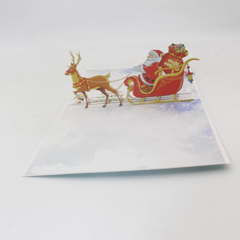  3D Handmade Color Print Santa Claus Elk Sleigh Paper Invitation Greeting Cards PostCard Merry Chris - 4000310792896