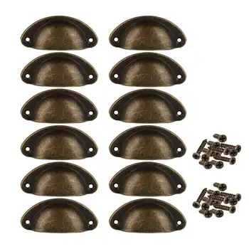 

12Pcs Door Drawer Cabinet Iron Shell Cup Semicircle Handle Pull Knob With Screws 8.1Cmx3.2Cm (Bronze)