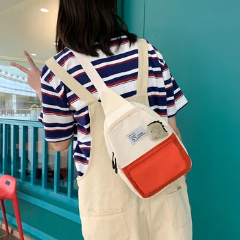 

2020 HOT Japanese Student Harajuku Vintage Canvas Bag Female Korean Crossbody Bag Sports Wind Chest Bag Waist Bag