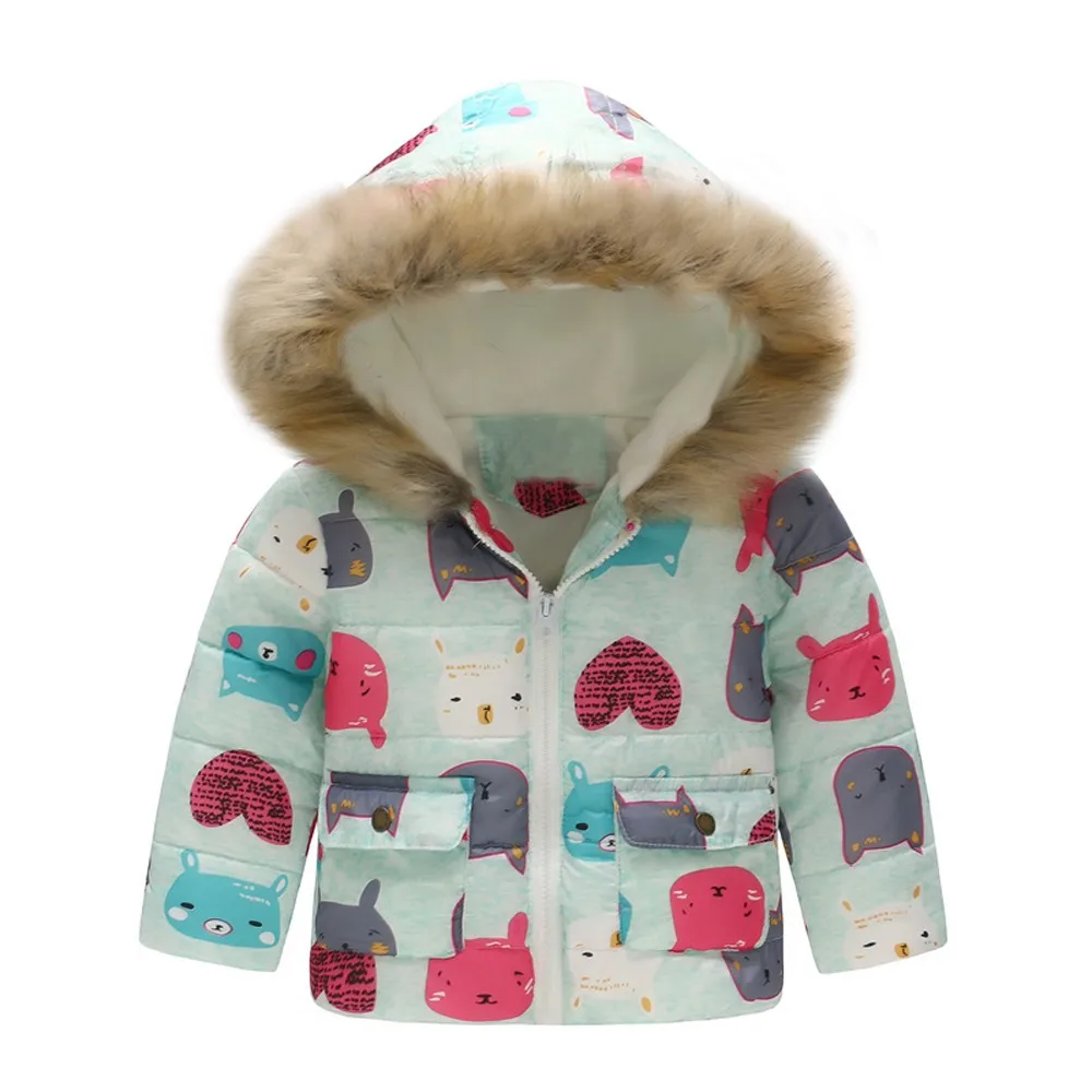 Warm Outerwear Toddler Baby Girls Lovely Pretty Floral Flower Winter Warm Jacket Hooded Windproof Coat куртка для девочки зима - Цвет: Mint Green
