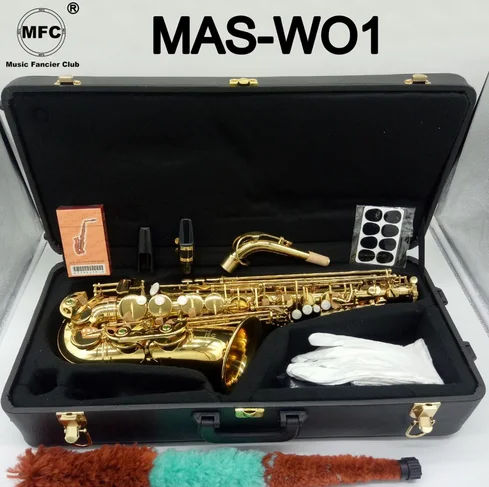 Музыкальный Fancier-клуб альт-саксофон MAS-WO1 золотой лак с Чехол Саксофон альт Лигатура мундштука камыша шеи музыкальный инструмент - Цвет: MAS-WO1