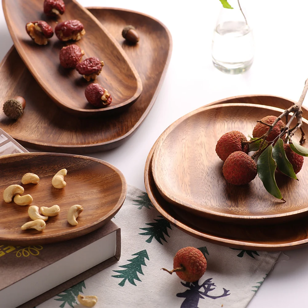 

Irregular Wood Oval Solid Wood Tray Fruit Tray Wood Pan Plate Tea Tray Dessert Tray Tableware Set Kitchen Accessories