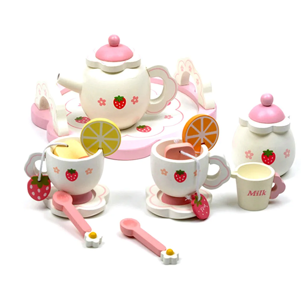 

Girls Toys Simulate Wooden Kitchen Toys Pink Tea Set Play House Educational Toy Tools Baby Early Education Puzzle Tableware Gift