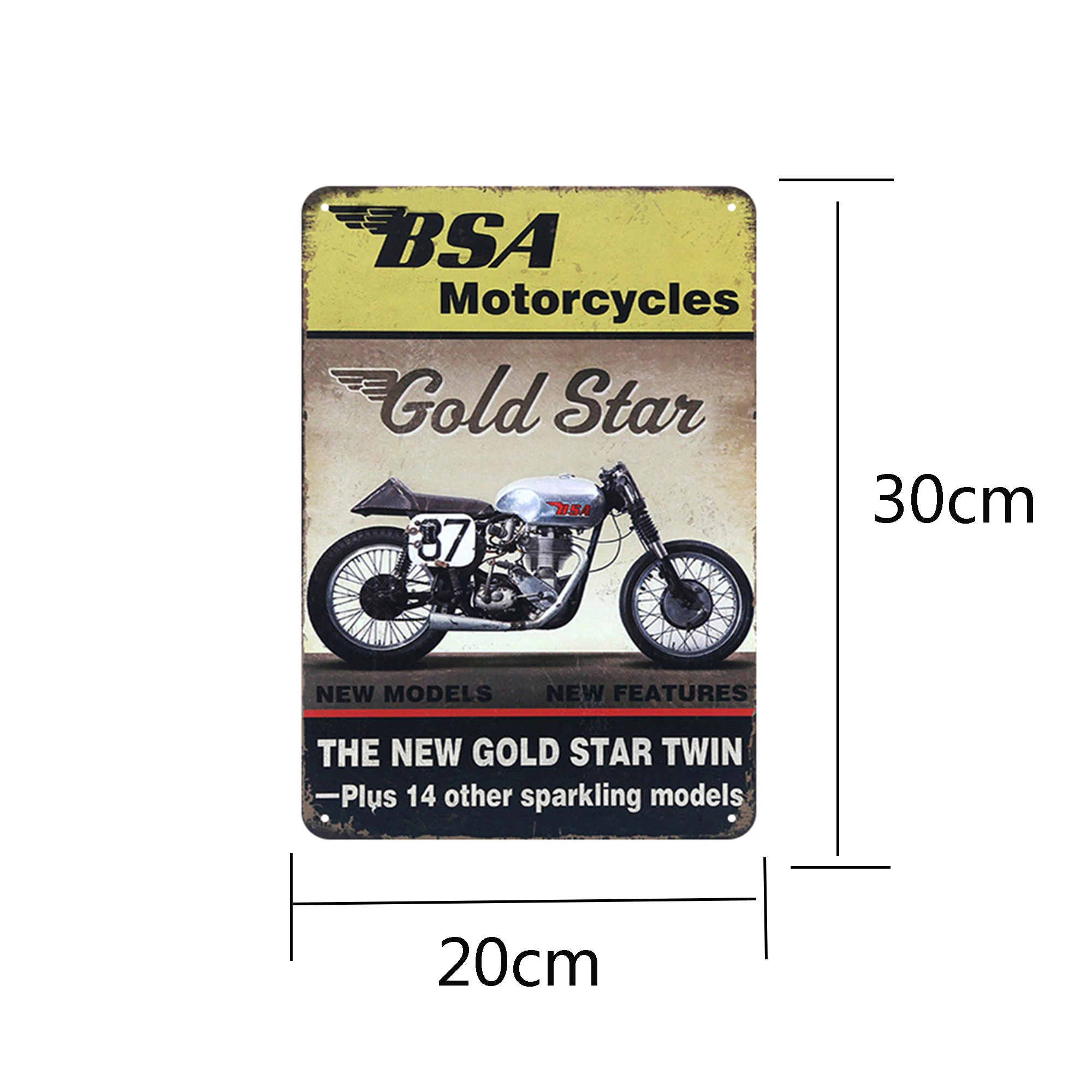 METAL VINTAGE ADVERTISING SIGN GARAGE WALL PLAQUE BSA MOTORCYCLES GOLD STAR 