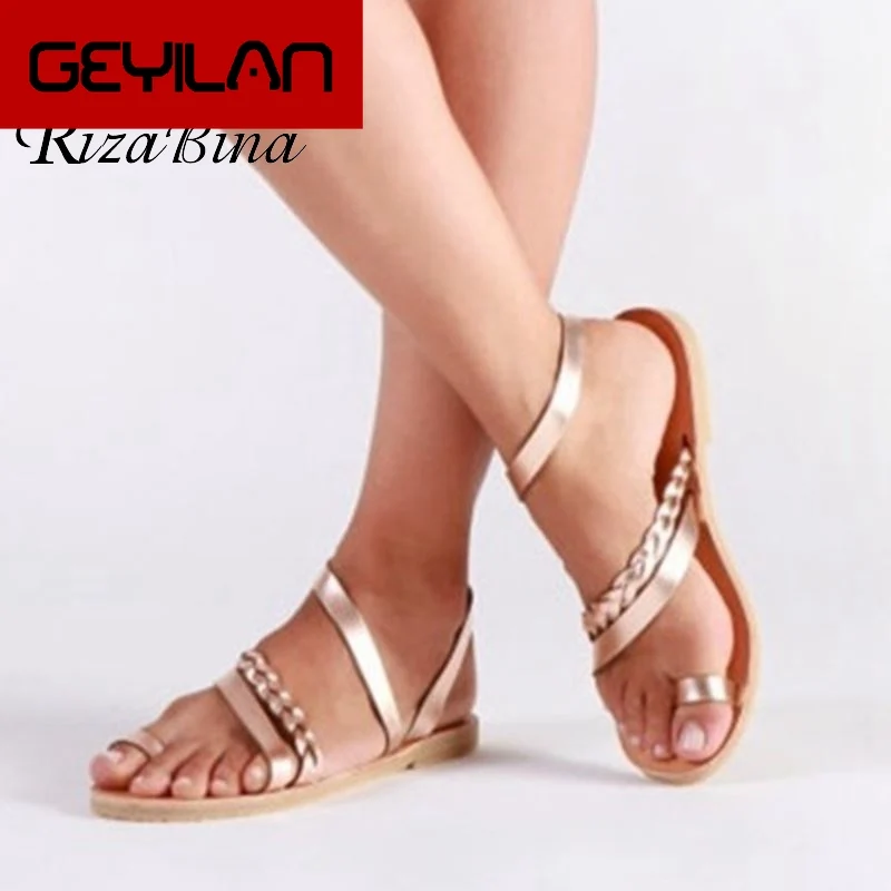 

Simple Women Sandals Slip On Open Toe Flats Summer Shoes Soft Sole Comfort Casual Beach Shoes Women Plus Size 34-48