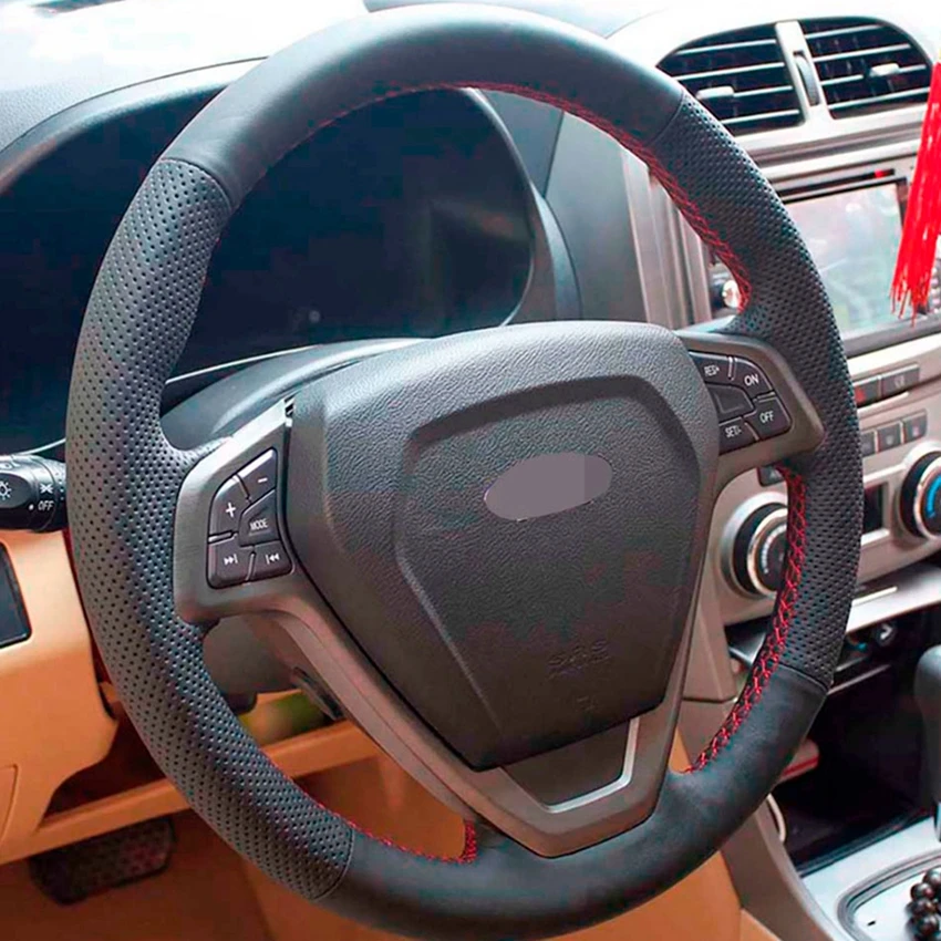 Черная искусственная кожа DIY Ручная сшитая крышка рулевого колеса автомобиля для Chery Tiggo 3 2011