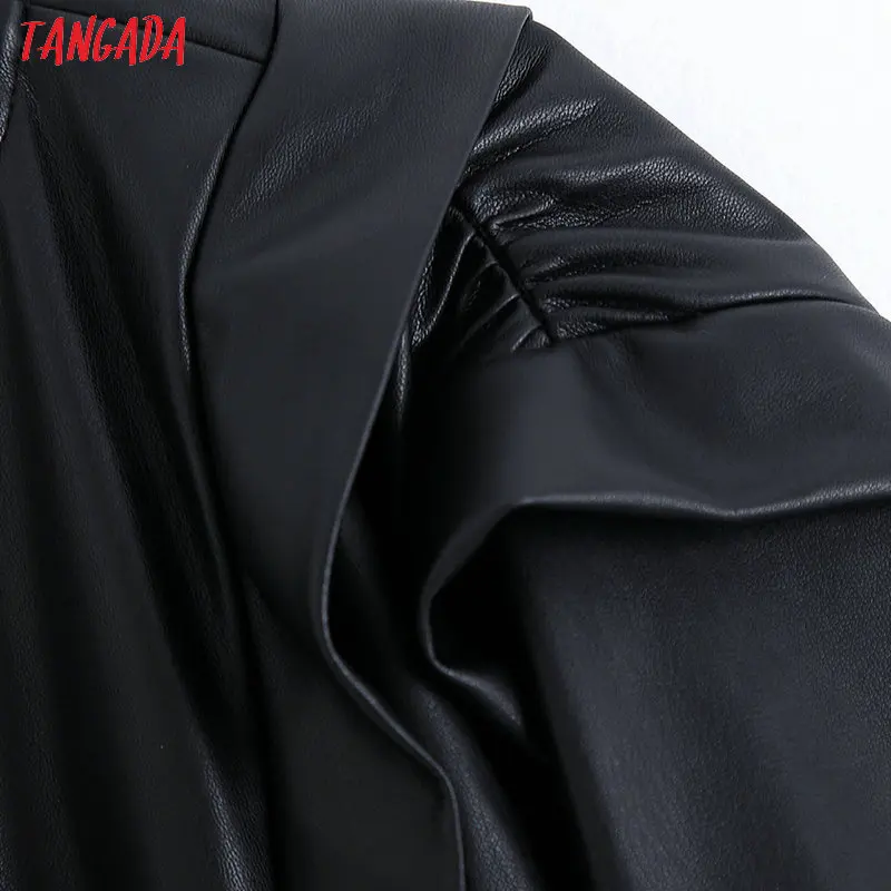 Tangada Женские рубашки из искусственной кожи черные оборки новое поступление с длинным рукавом винтажные женские короткие блузки Топы BE95