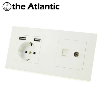 

Alectric DE EU Standard Plug Double Socket RJ45 TV Televison Computer Socket Wall Power Electrical Outlet Dual USB