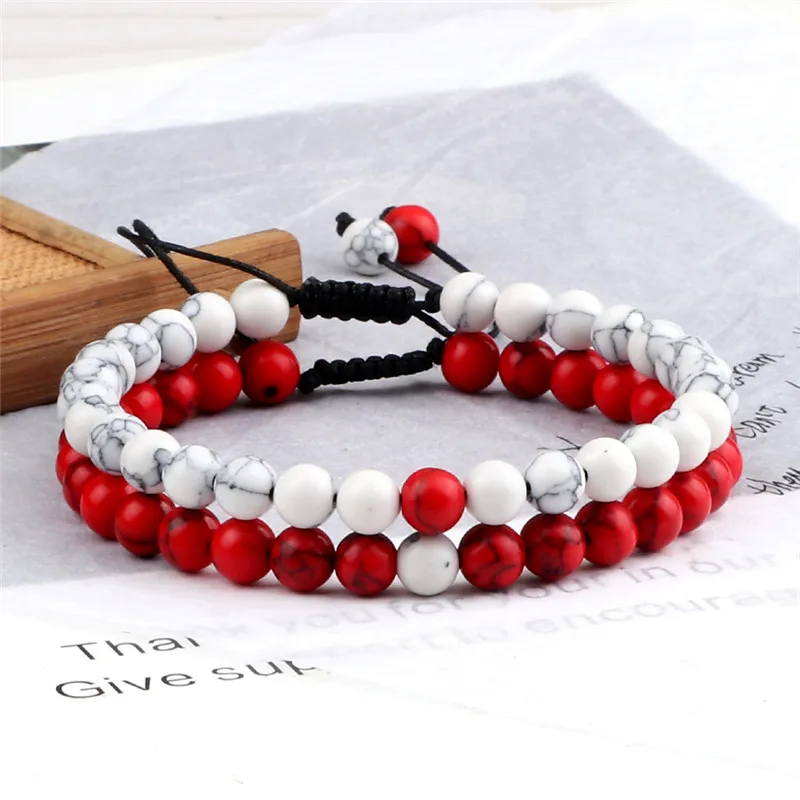 2pcs Beaded Black And Red Bracelet Bead-string Bracelet Jewelry Accessory  for