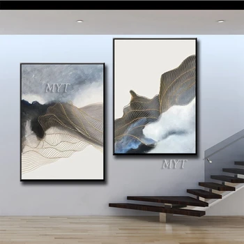 

Abstract Golden Line Canvas Painting Gray Handpainted Oil Paintings On Canvas Big Wall Art Picture For Living Room Unframed