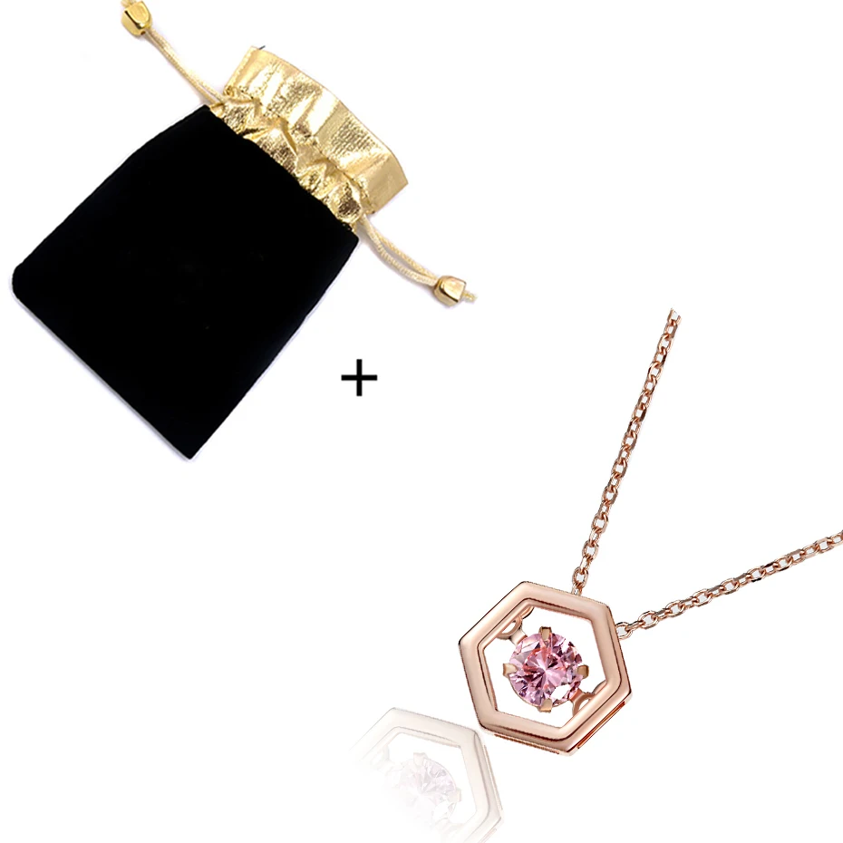 WelMag 925 Sterling Silver Jewelry Rosegold Link Chain Hexagon Zircon Pendant Fashion Casual Women Necklace Female Gift