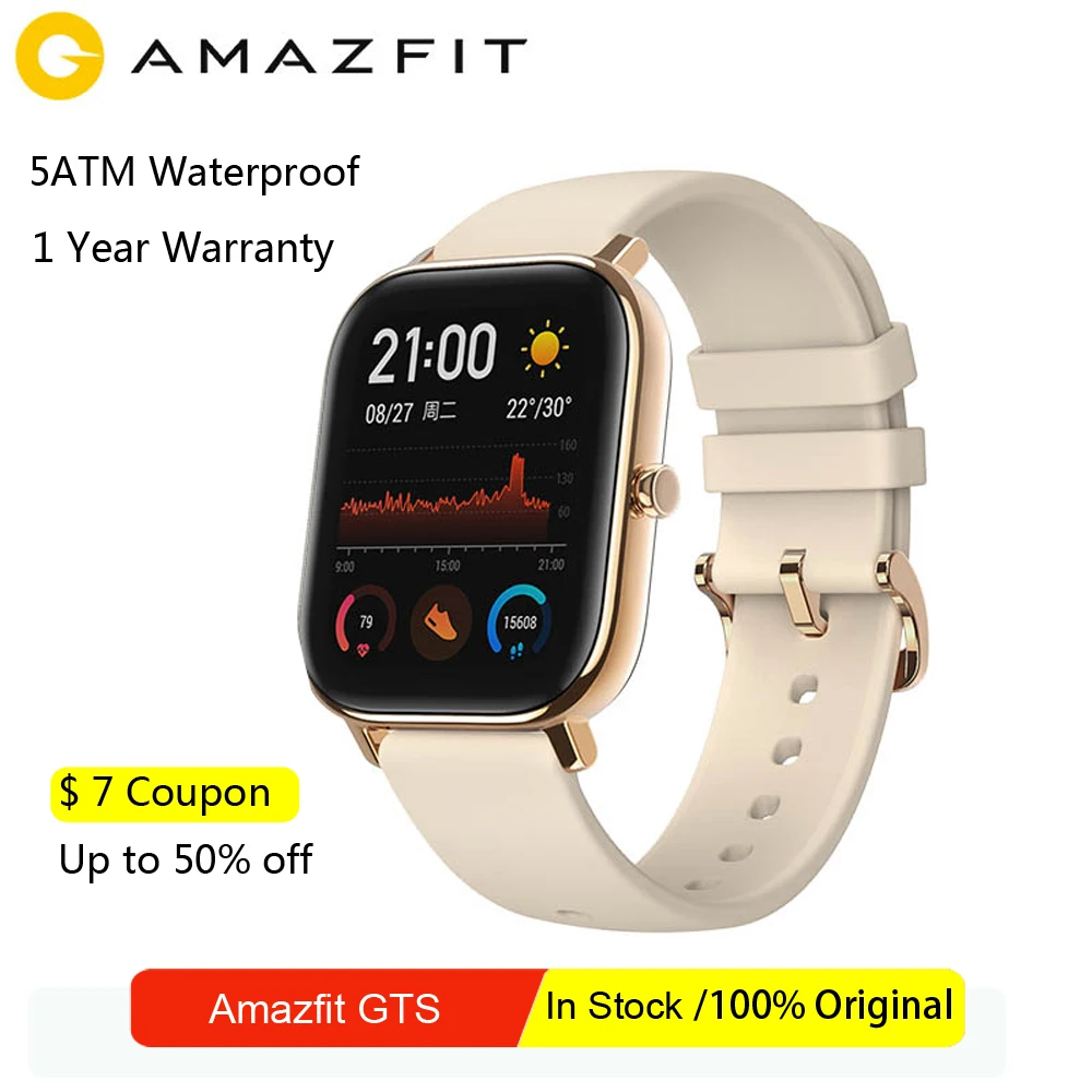 AMAZFIT Smartwatch телефон GTS глобальная версия 5ATM водонепроницаемый для Ios Android 14 дней контроль Музыки Сна Трекер сердечного ритма
