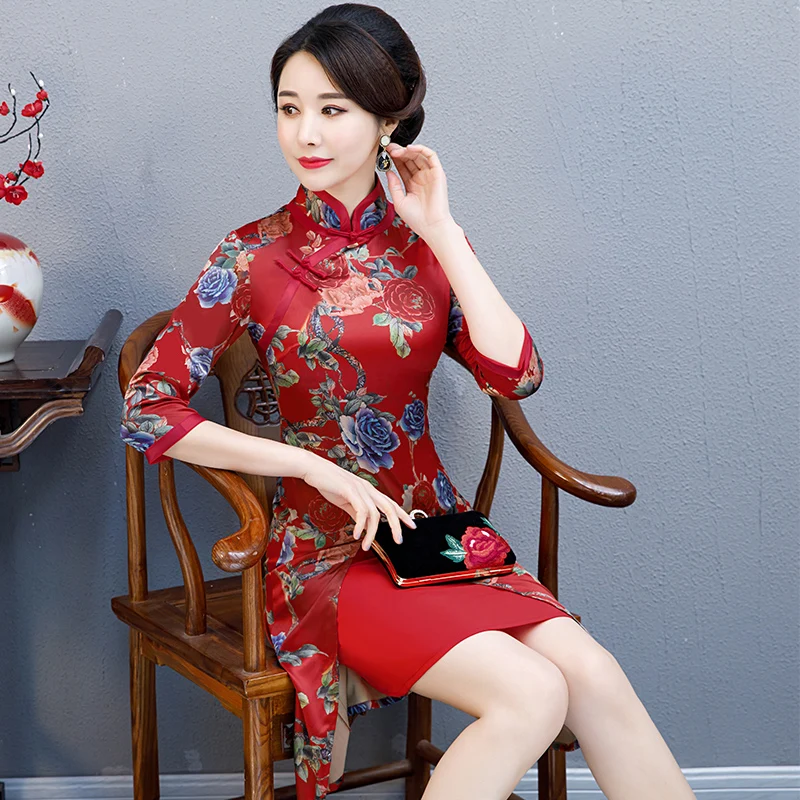 Сексуальное платье Ципао от AO Dai,, летнее винтажное платье до колена в китайском стиле, женское платье из вискозы, тонкое платье для вечеринок на пуговицах, Vestido