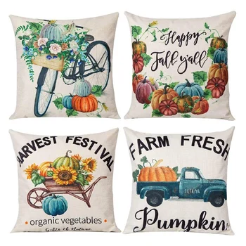 

4Pcs Fall Throw Pillow Covers Pumpkin Thanksgiving Farmhouse Decorative Autumn Pillowcase Cotton Linen Cushion Case